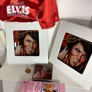 ELVIS Cirque D Soleil Red Scarf Square Plates Welcome Coasters Watch Pin 6 Piece